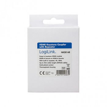 LogiLink NK0014R spojka HDMI keystone A/F na HDMI A/F, 4K/30 Hz, opakovač, biela