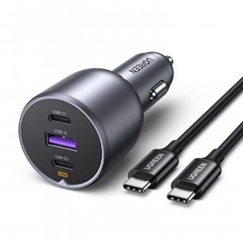 Ugreen EC705 autonabíjačka, USB + 2x USB-C, 130 W, s káblom 1 m 5 A