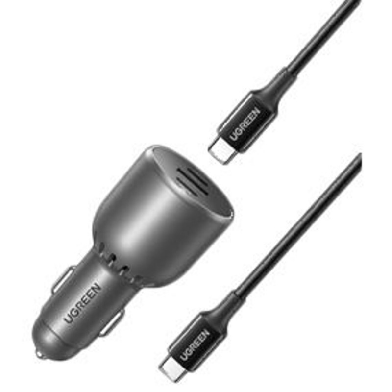 Ugreen EC705 autonabíjačka, USB + 2x USB-C, 130 W, s káblom 1 m 5 A