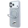 Puzdro Karl Lagerfeld KF003229 s prstenovým stojanom 360 Karl & Choupette Heads Pin MagSafe pre iPhone 18 Pro / 17 Pro, sivé