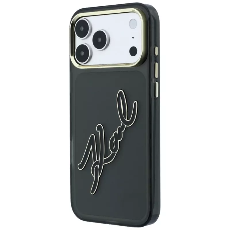 Puzdro Karl Lagerfeld KF003382 IML Big Signature Resin Metal Frame pre iPhone 18 Pro Max / 17 Pro Max, čierne