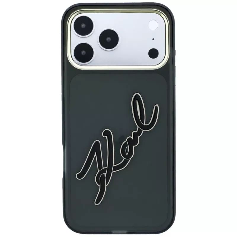 Puzdro Karl Lagerfeld KF003382 IML Big Signature Resin Metal Frame pre iPhone 18 Pro Max / 17 Pro Max, čierne