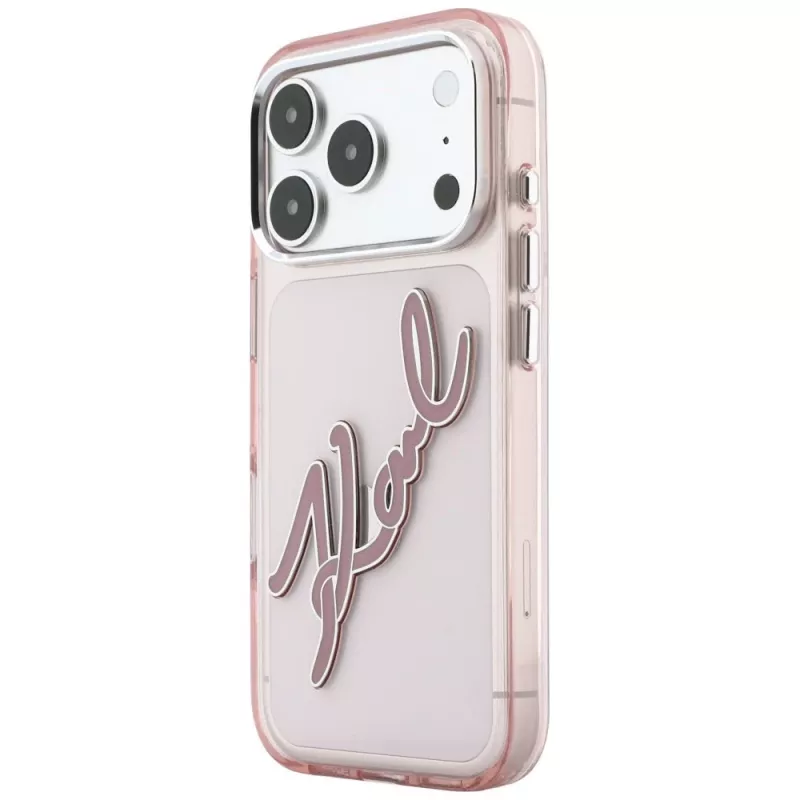 Karl Lagerfeld KF003384 IML Big Signature Resin Metal Frame puzdro na iPhone 18 Pro Max / 17 Pro Max, ružové