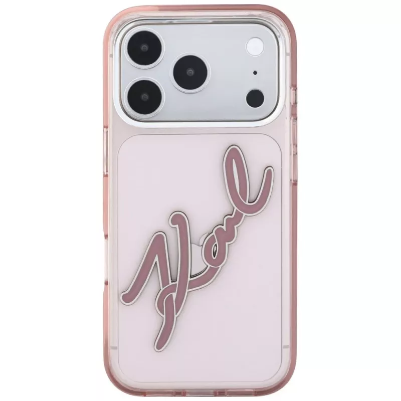 Karl Lagerfeld KF003384 IML Big Signature Resin Metal Frame puzdro na iPhone 18 Pro Max / 17 Pro Max, ružové