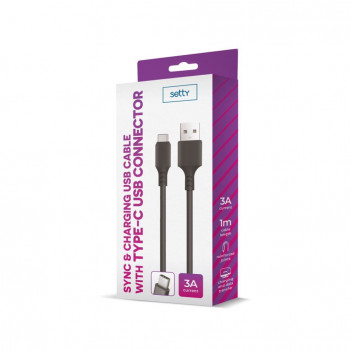 Setty kábel USB-A – USB-C, 1 m, 3 A, čierny