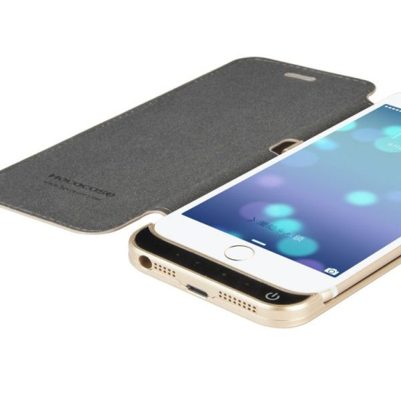 Hoco kožené knižkové puzdro s powerbankou 3000 mAh pre Apple iPhone 6, zlaté