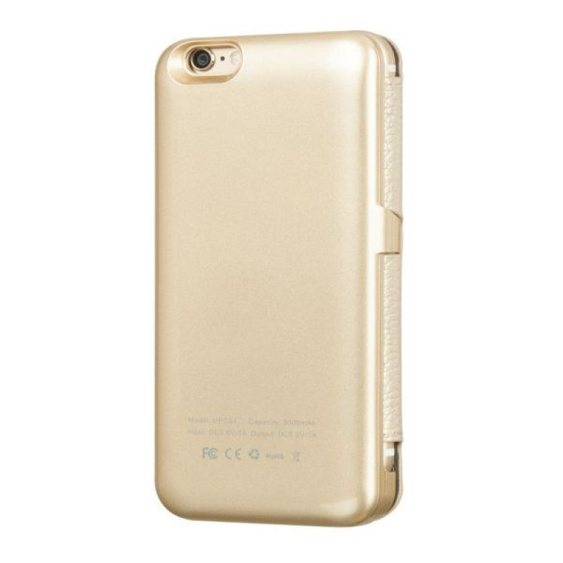 Hoco kožené knižkové puzdro s powerbankou 3000 mAh pre Apple iPhone 6, zlaté