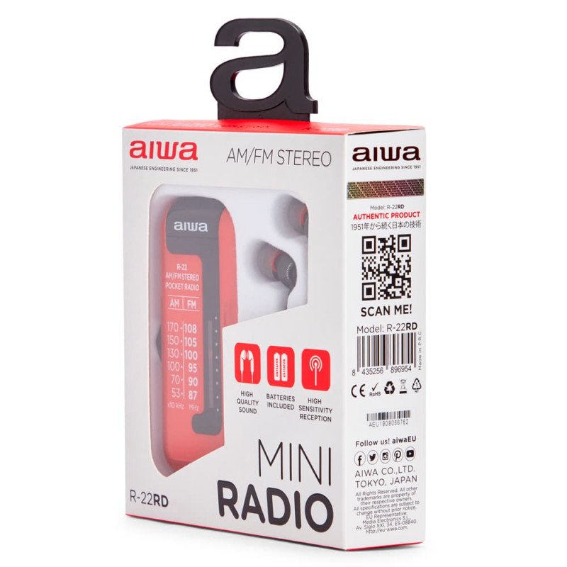 AIWA R-22RD vreckové rádio so slúchadlami, červené
