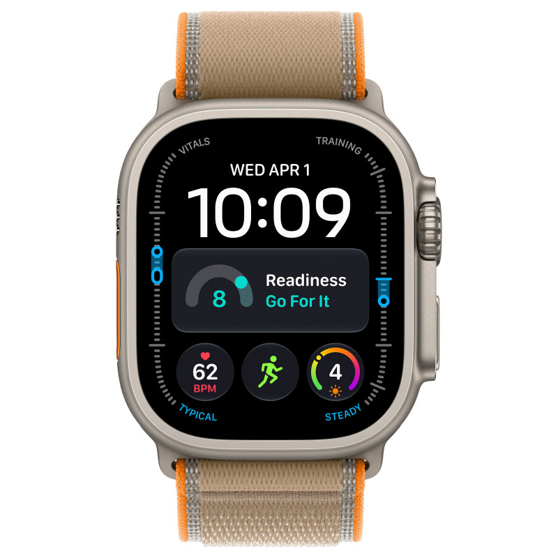 Apple Watch Ultra 4 GPS + Cellular 49 mm inteligentné hodinky, puzdro z prírodného titánu, remienok Trail Loop v pieskovej farbe, S/M, MJAJ4QF/A
