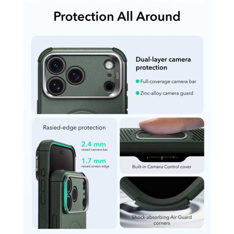 ESR Cyber Tough Kickstand MagSafe puzdro pre Apple iPhone 17 Pro / 18 Pro, zelené
