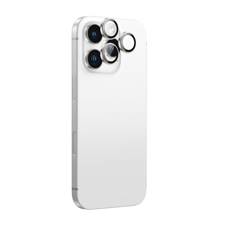 AmazingThing AR Aluminum 3 Lens Glass ochranné sklo na šošovky fotoaparátu s rámom pre iPhone 16 Pro / 16 Pro Max, strieborné
