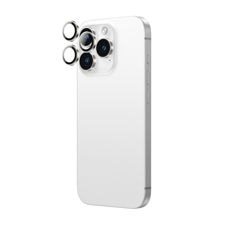 AmazingThing AR Aluminum 3 Lens Glass ochranné sklo na šošovky fotoaparátu s rámom pre iPhone 16 Pro / 16 Pro Max, strieborné