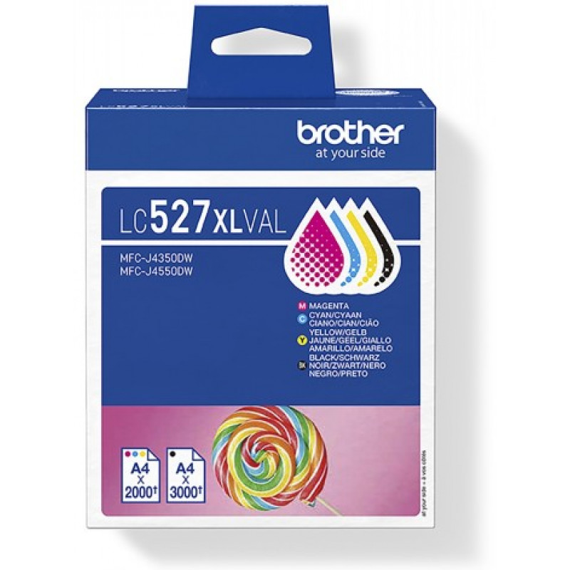 Brother LC527XLVAL value pack atramentových kaziet (4 ks), vysoká výdatnosť, čierna, žltá, azúrová, purpurová