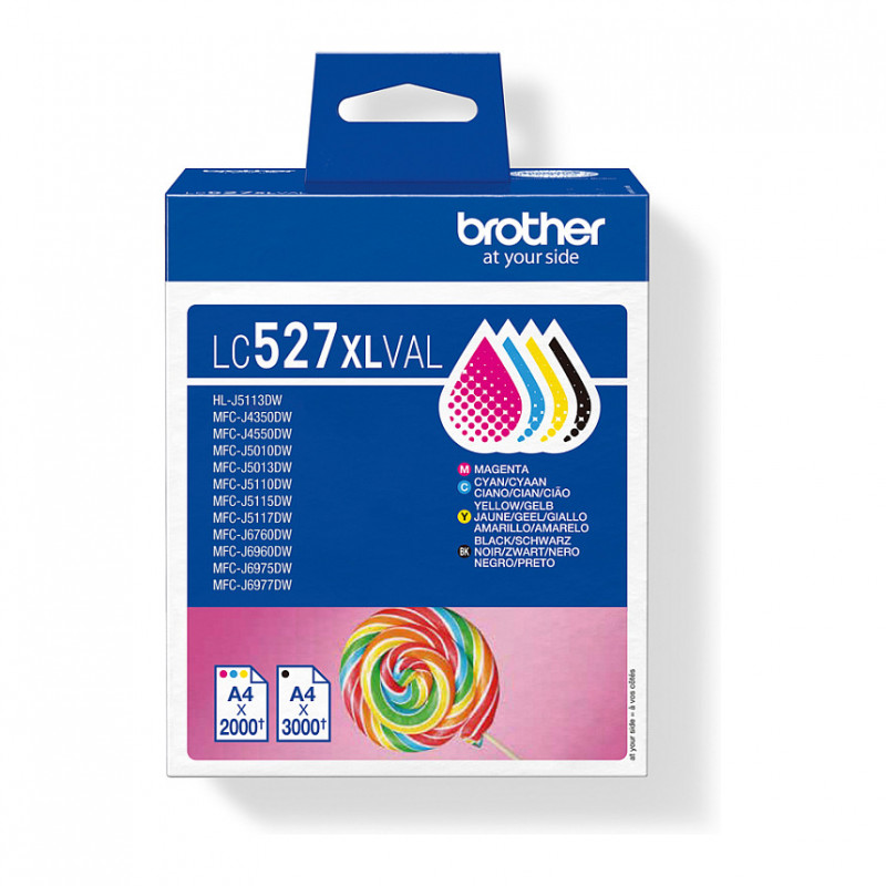 Brother LC527XLVAL value pack atramentových kaziet (4 ks), vysoká výdatnosť, čierna, žltá, azúrová, purpurová