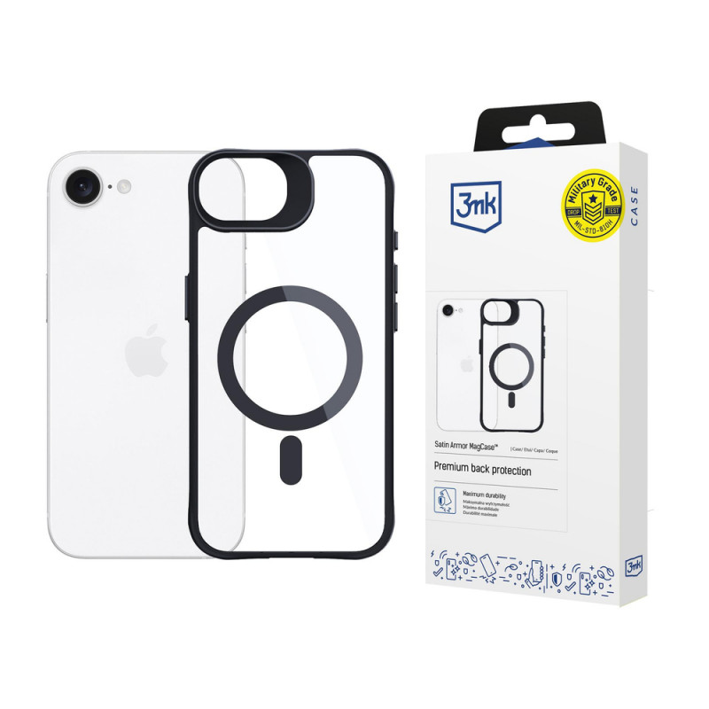 3MK Satin Armor MagCase puzdro pre Apple iPhone 17e / 16e, priehľadné
