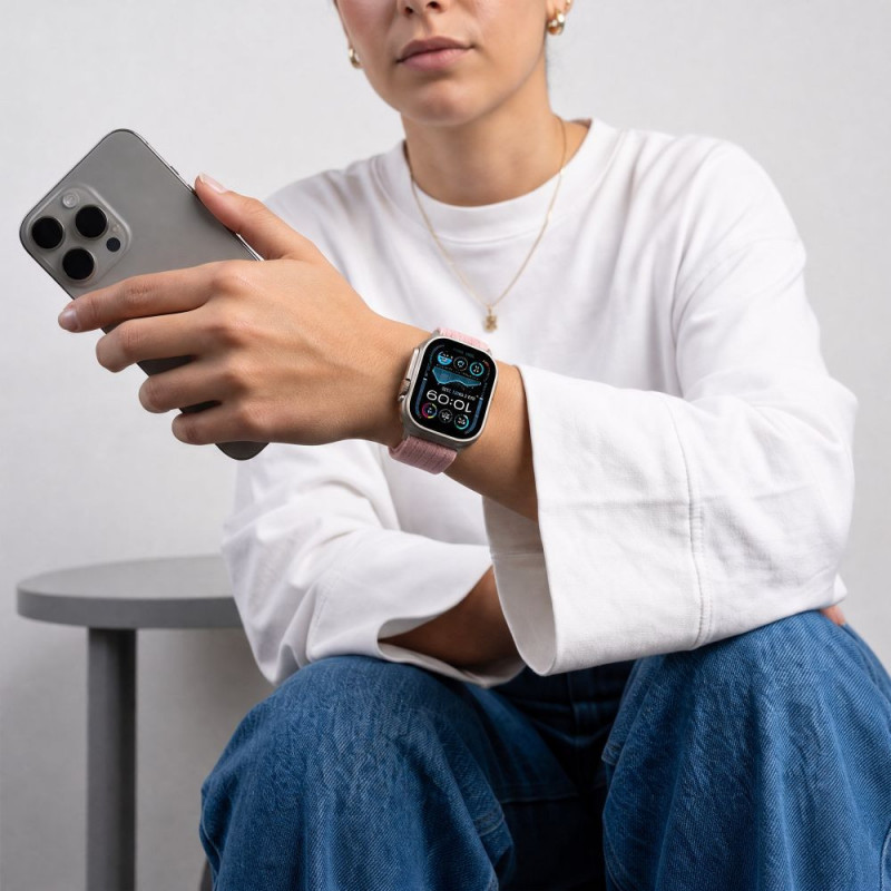 Tech-Protect Nylon Sport remienok na Apple Watch 44/45/46/49 mm, svetloružový