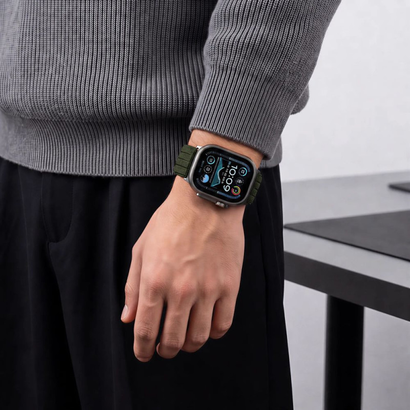 Tech-Protect Nylon Sport remienok na Apple Watch 44/45/46/49 mm, tmavozelený