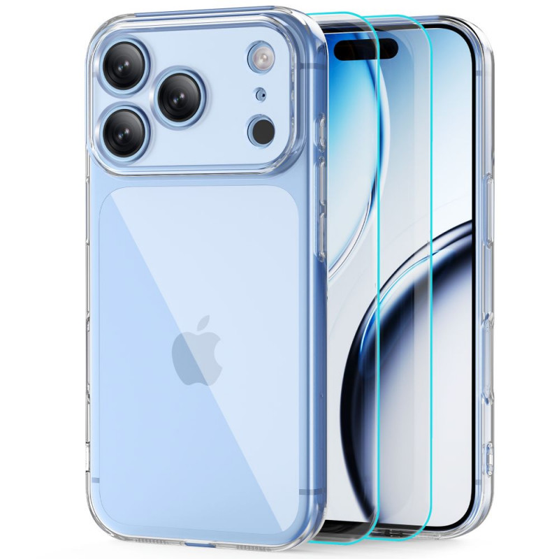 Tech-Protect FlexAir + Glass puzdro s tvrdeným sklom (2 ks) pre Apple iPhone 17 Pro / 18 Pro, priehľadné