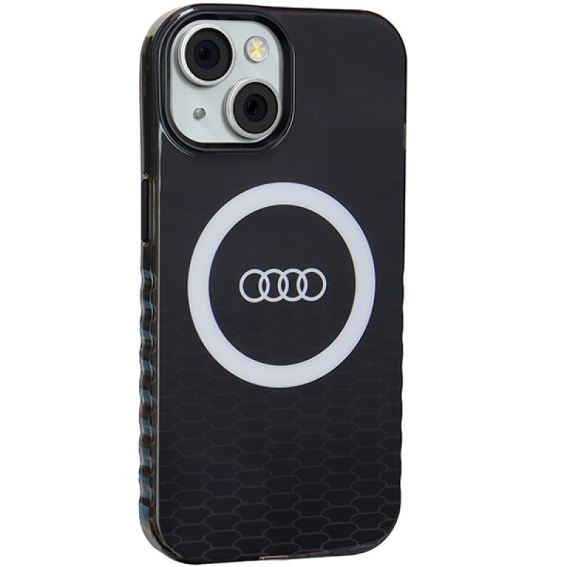 Puzdro Audi IML Big Logo MagSafe pre iPhone 15 / 14 / 13, čierne (AUDI000075)