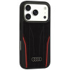 Puzdro Audi R8 Genuine Leather MagSafe z pravej kože pre iPhone 18 Pro / 17 Pro, čierno-červené (AUDI000239)