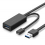 Predlžovací kábel UGREEN US175 USB 3.0 s napájacím portom micro USB, 5 m, čierny