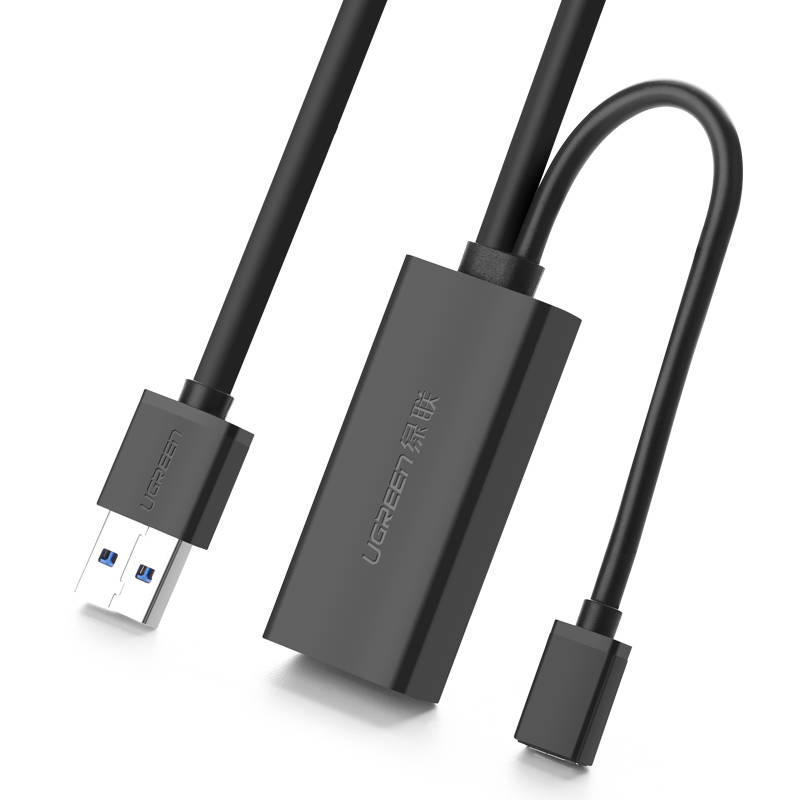 Predlžovací kábel UGREEN US175 USB 3.0 s napájacím portom micro USB, 5 m, čierny