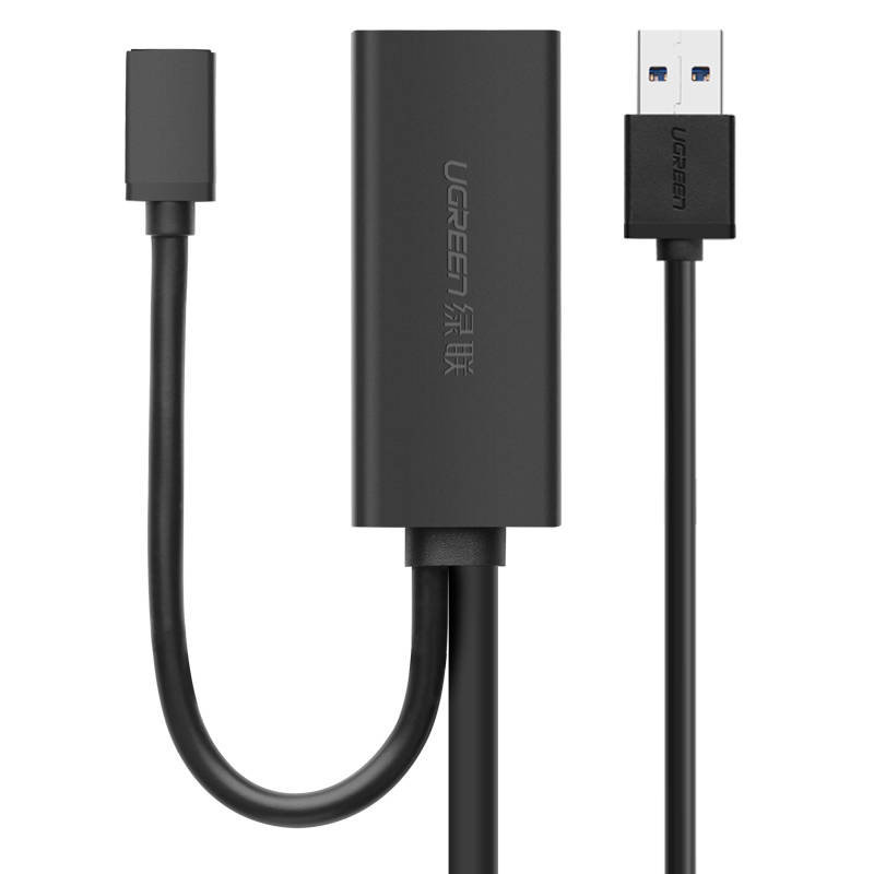 Predlžovací kábel UGREEN US175 USB 3.0 s napájacím portom micro USB, 5 m, čierny