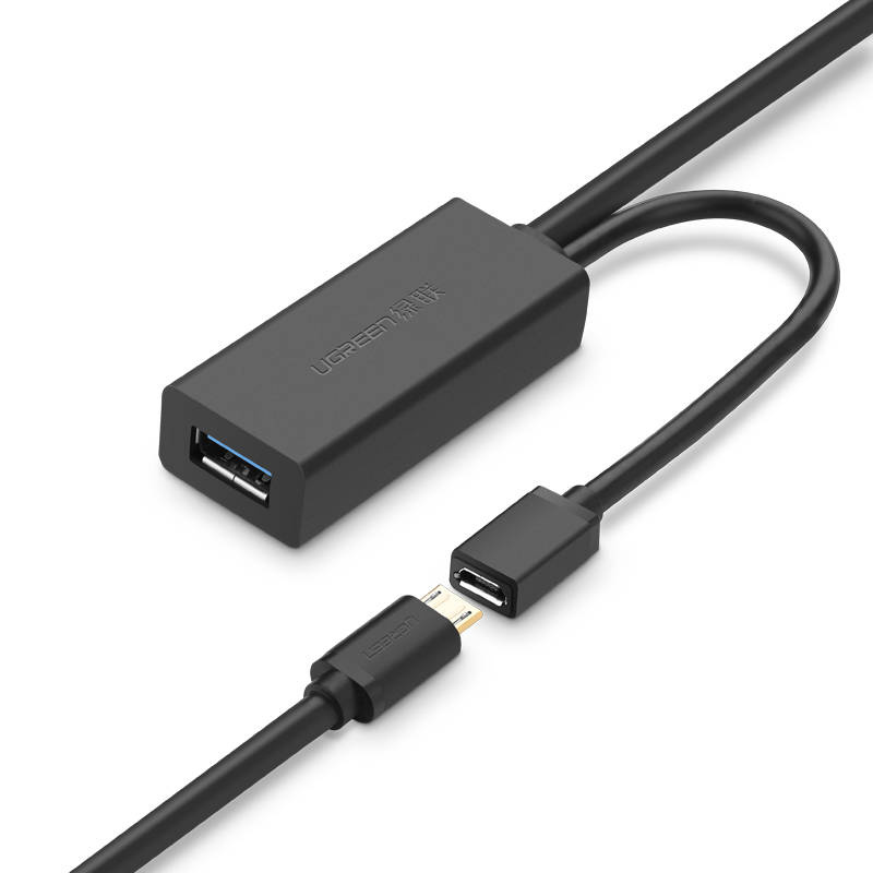 Predlžovací kábel UGREEN US175 USB 3.0 s napájacím portom micro USB, 5 m, čierny