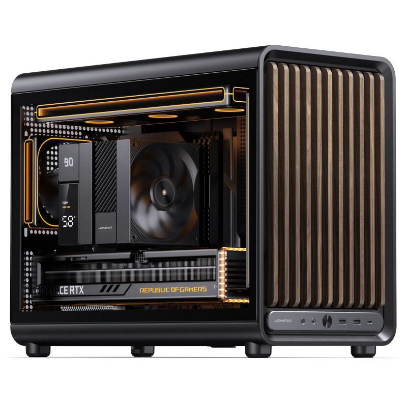 Jonsbo D33 Wood počítačová skriňa, Micro-ATX, mATX, tvrdené sklo, čierna, drevo