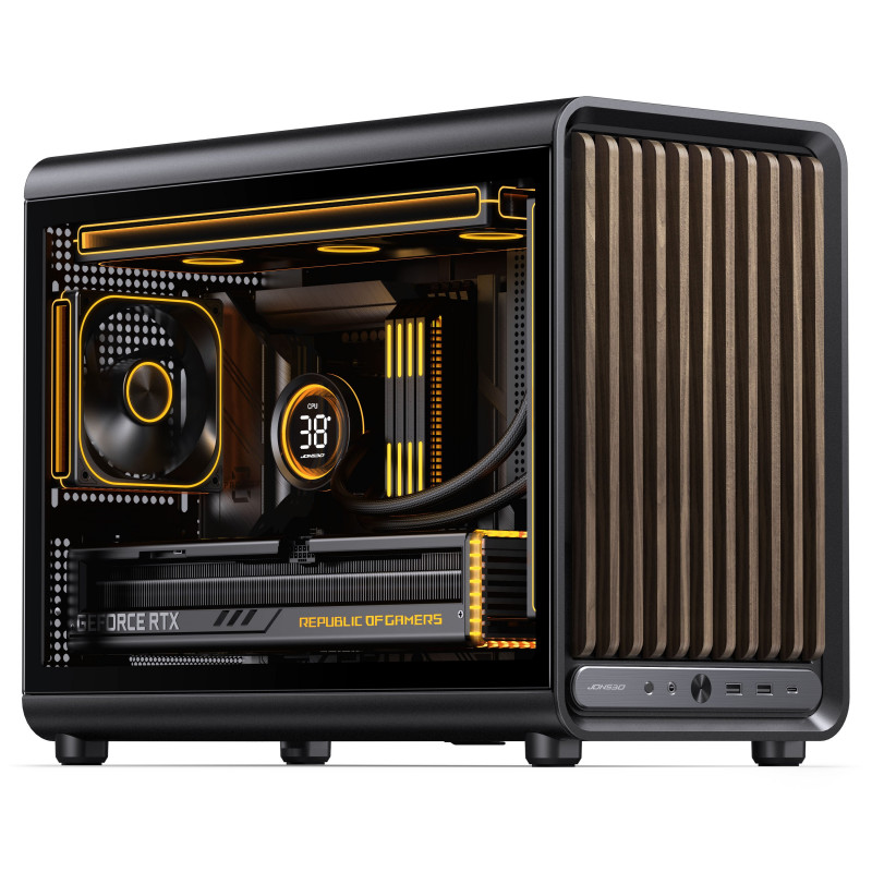 Jonsbo D33 Wood počítačová skriňa, Micro-ATX, mATX, tvrdené sklo, čierna, drevo