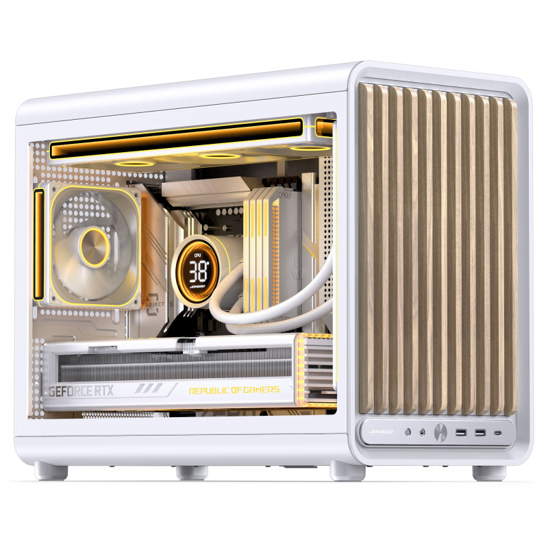 Jonsbo D33 Wood počítačová skriňa, mini skriňa, mATX, tvrdené sklo, biela, drevo (D33 WD/WHITE)
