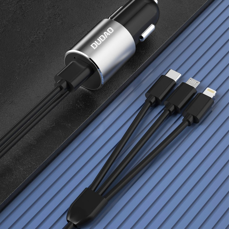 Dudao R5ProN autonabíjačka s vstavaným káblom 3 v 1 (Lightning / USB-C / micro USB), 3,4 A, 1 m, čierna