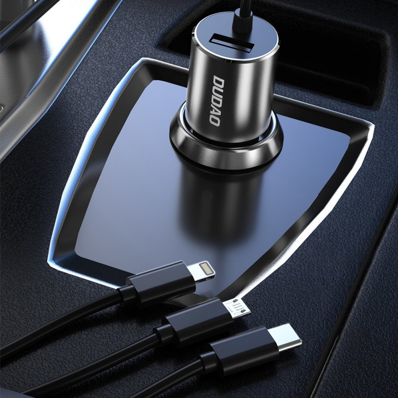 Dudao R5ProN autonabíjačka s vstavaným káblom 3 v 1 (Lightning / USB-C / micro USB), 3,4 A, 1 m, čierna