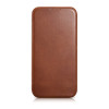 iCarer CE Oil Wax Premium Leather Folio Case magnetické knižkové puzdro pre iPhone 14 Plus, MagSafe, hnedé (AKI14220707-BN)