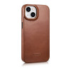 iCarer CE Oil Wax Premium Leather Folio Case magnetické knižkové puzdro pre iPhone 14 Plus, MagSafe, hnedé (AKI14220707-BN)