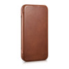 iCarer CE Oil Wax Premium Leather Folio Case magnetické knižkové puzdro pre iPhone 14 Plus, MagSafe, hnedé (AKI14220707-BN)