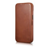 iCarer CE Oil Wax Premium Leather Folio Case magnetické knižkové puzdro pre iPhone 14 Plus, MagSafe, hnedé (AKI14220707-BN)