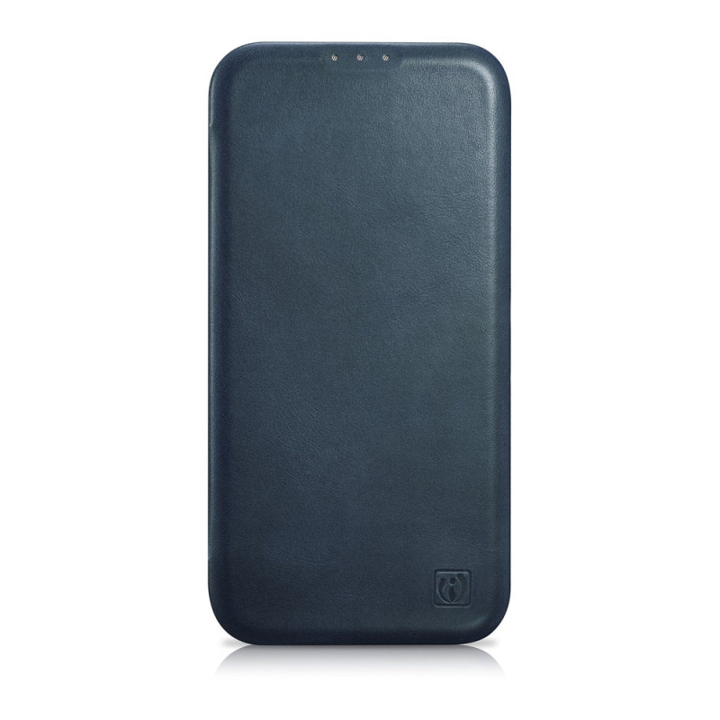 iCarer CE Oil Wax Premium Leather Folio Case magnetické knižkové puzdro pre iPhone 14 Plus, MagSafe, modré (AKI14220707-BU)