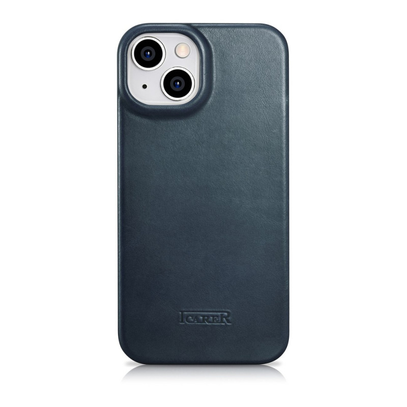 iCarer CE Oil Wax Premium Leather Folio Case magnetické knižkové puzdro pre iPhone 14 Plus, MagSafe, modré (AKI14220707-BU)