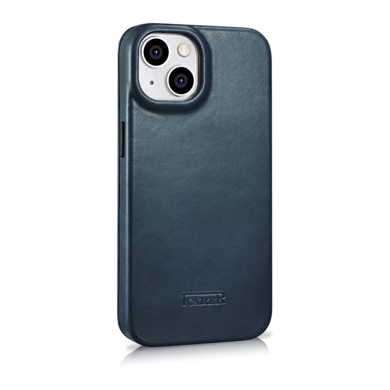 iCarer CE Oil Wax Premium Leather Folio Case magnetické knižkové puzdro pre iPhone 14 Plus, MagSafe, modré (AKI14220707-BU)