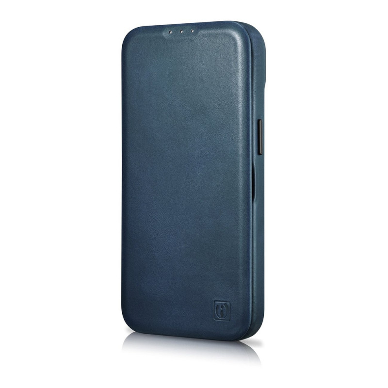 iCarer CE Oil Wax Premium Leather Folio Case magnetické knižkové puzdro pre iPhone 14 Plus, MagSafe, modré (AKI14220707-BU)