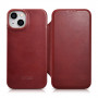 iCarer CE Oil Wax Premium Leather Folio Case magnetické knižkové puzdro pre iPhone 14 Plus, MagSafe, červené (AKI14220707-RD)