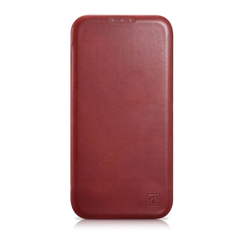 iCarer CE Oil Wax Premium Leather Folio Case magnetické knižkové puzdro pre iPhone 14 Plus, MagSafe, červené (AKI14220707-RD)