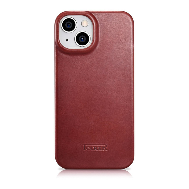 iCarer CE Oil Wax Premium Leather Folio Case magnetické knižkové puzdro pre iPhone 14 Plus, MagSafe, červené (AKI14220707-RD)
