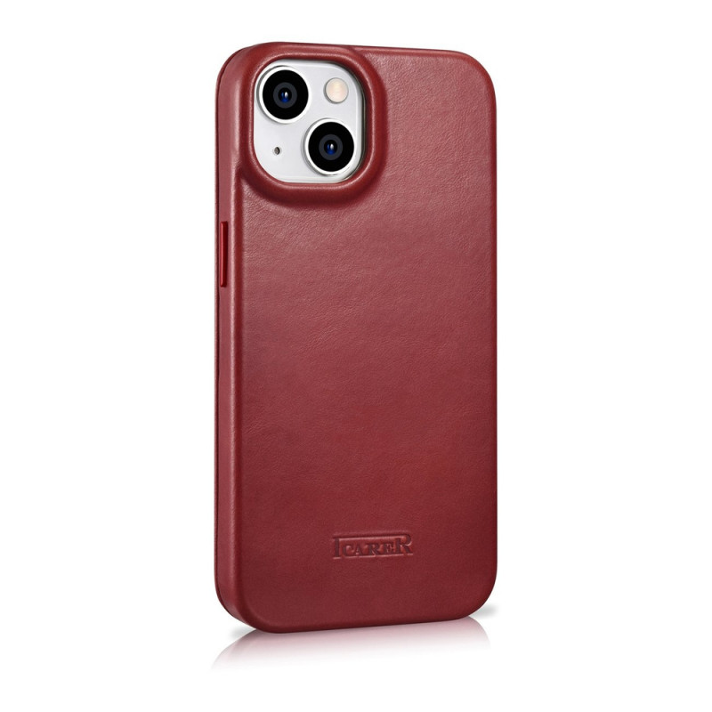 iCarer CE Oil Wax Premium Leather Folio Case magnetické knižkové puzdro pre iPhone 14 Plus, MagSafe, červené (AKI14220707-RD)