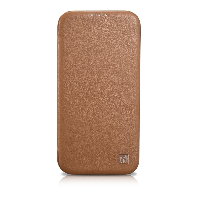 iCarer CE Premium Leather Folio Case magnetické knižkové puzdro pre iPhone 14 Plus, MagSafe, hnedé (WMI14220715-BN)
