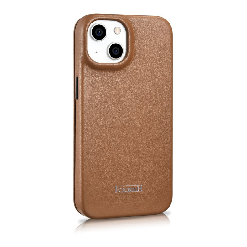 iCarer CE Premium Leather Folio Case magnetické knižkové puzdro pre iPhone 14 Plus, MagSafe, hnedé (WMI14220715-BN)