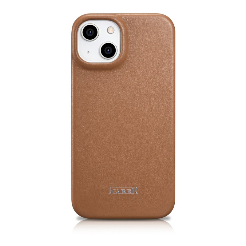 iCarer CE Premium Leather Folio Case magnetické knižkové puzdro pre iPhone 14 Plus, MagSafe, hnedé (WMI14220715-BN)