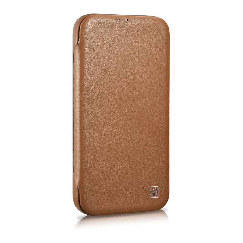 iCarer CE Premium Leather Folio Case magnetické knižkové puzdro pre iPhone 14 Plus, MagSafe, hnedé (WMI14220715-BN)