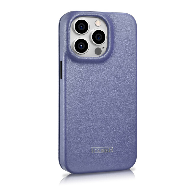 iCarer CE Premium Leather Folio Case kožené knižkové puzdro pre Apple iPhone 14 Pro Max, MagSafe, svetlofialové (ICR419)